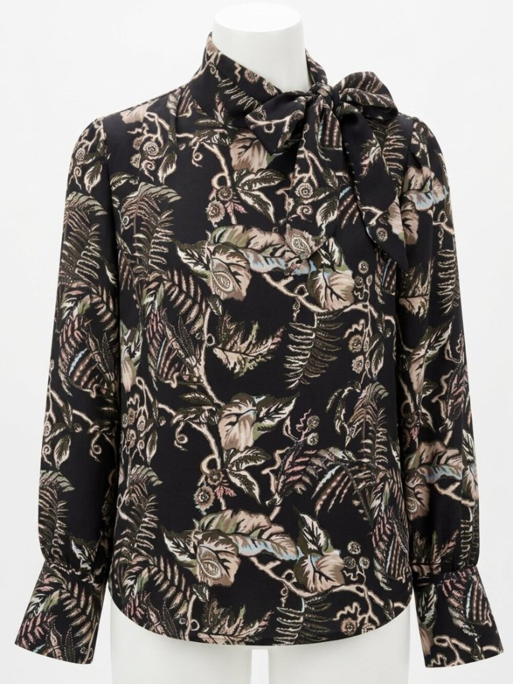 Banana Republic Women's Neck-Tie Blouse – Floral Botanical Print – Size XS